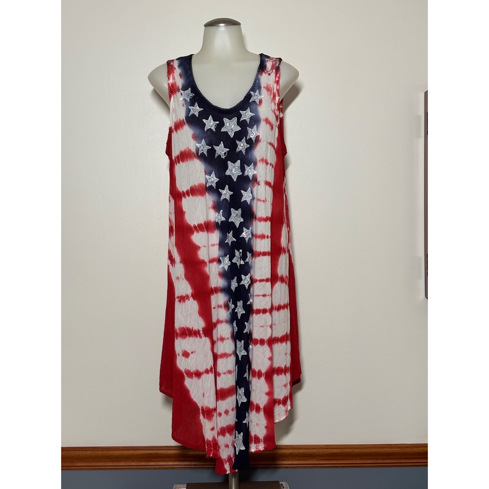 Shoreline Tie Dye Star Dress Women Red White Blue Patriotic High Low NEW